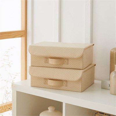 Ocean Home Textile 2li Bej Balıksırtı Kapaklı Kutu Set 30 X 23 X 11 Cm