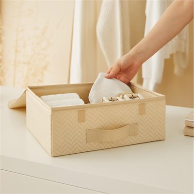 Ocean Home Textile 2li Bej Balıksırtı Kapaklı Kutu Set 30 X 23 X 11 Cm