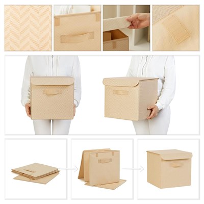 Ocean Home Textile 2li Bej Balıksırtı Kapaklı Kutu Set 30 X 30 X 30 Cm