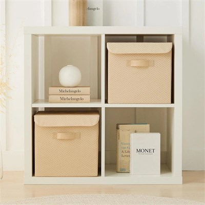 Ocean Home Textile 2li Bej Balıksırtı Kapaklı Kutu Set 30 X 30 X 30 Cm