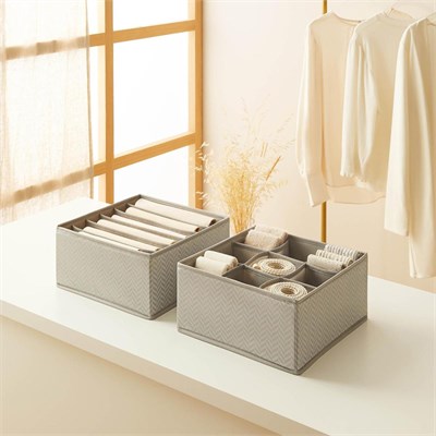 Ocean Home Textile 2li Bölmeli Gri Balıksırtı Çekmece İçi Düzenleyici Kutu Set