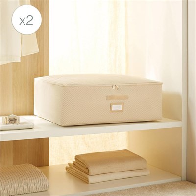 Ocean Home Textile 2li Büyük Boy Bej Balıksırtı Baza Altı Hurç Set 62 X 46 X 22 Cm