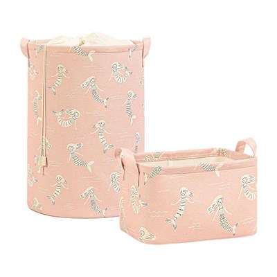 Ocean Home Textile 2li Çocuk Odası Deniz Kızı Sepet Set 1 Adet 30 X 21 X 18 / 36 X 48 Cm