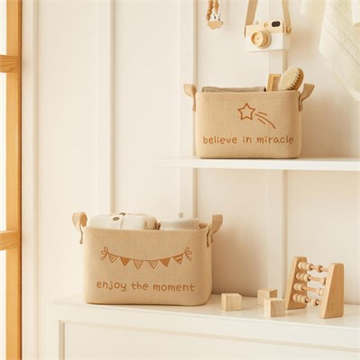 Ocean Home Textile 2li Çocuk Odası Jüt Keten Kumaş Sepet Set 1 Adet 24 X 17 X 14 / 1 Adet 30 X 21 X 18 Cm