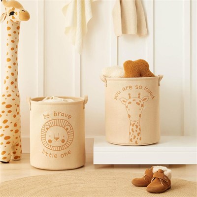 Ocean Home Textile 2li Çocuk Odası Sevimli Hayvanlar Çocuk Odası Jüt Keten Kumaş Oyuncak Sepet Seti 33 X 40 Cm