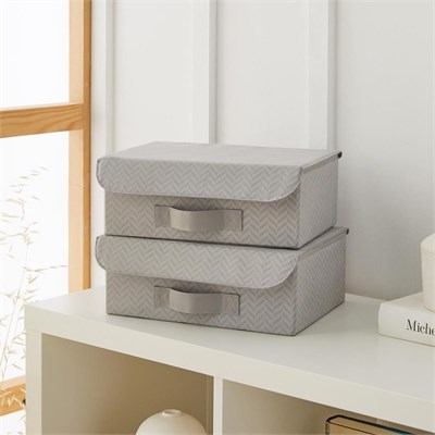 Ocean Home Textile 2li Gri Balıksırtı Kapaklı Kutu Set 30 X 23 X 11 Cm