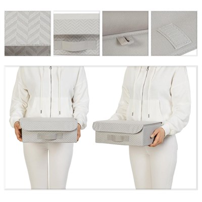 Ocean Home Textile 2li Gri Balıksırtı Kapaklı Kutu Set 30 X 23 X 11 Cm