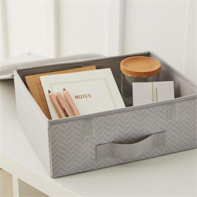 Ocean Home Textile 2li Gri Balıksırtı Kapaklı Kutu Set 30 X 23 X 11 Cm
