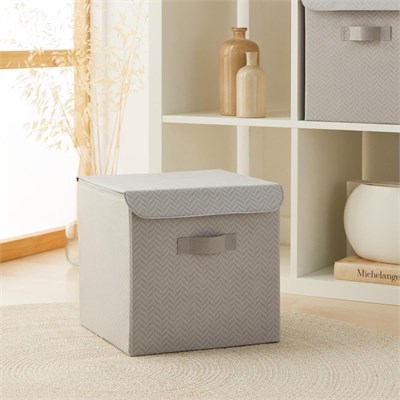 Ocean Home Textile 2li Gri Balıksırtı Kapaklı Kutu Set 30 X 30 X 30 Cm