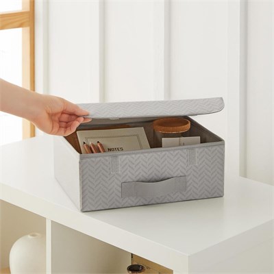 Ocean Home Textile 2li Gri Balıksırtı Kapaklı Kutu Set 30 X 23 X 11 Cm
