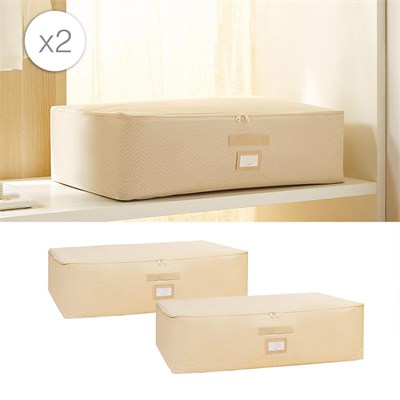 Ocean Home Textile 2li Mega Boy Bej Balıksırtı Baza Altı Hurç Set 74 X 46 X 22 Cm