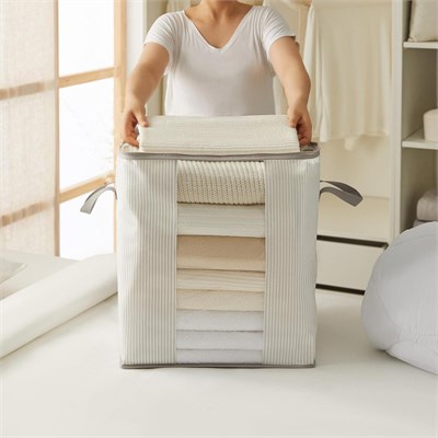 Ocean Home Textile 2li Pvc Pencereli Stuff & Things Gri Çizgili Hurç Set