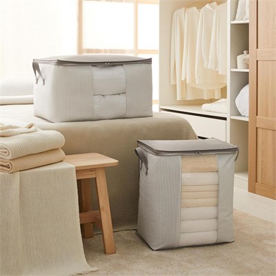 Ocean Home Textile 2li Pvc Pencereli Stuff & Things Gri Çizgili Hurç Set