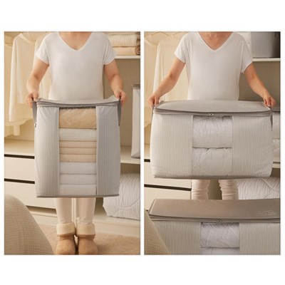 Ocean Home Textile 2li Pvc Pencereli Stuff & Things Gri Çizgili Hurç Set