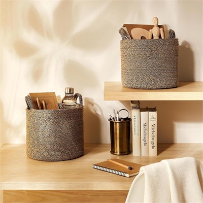 Ocean Home Textile 2li Siyah Kırçıllı Jüt Halat Sepet Set 26 X 22 Cm