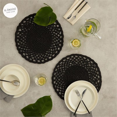 Ocean Home Textile 2li Siyah Renk Motifli Rafya Amerikan Servis Ø 36 Cm