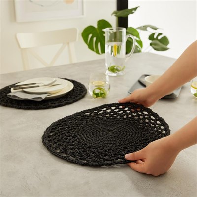 Ocean Home Textile 2li Siyah Renk Motifli Rafya Amerikan Servis Ø 36 Cm