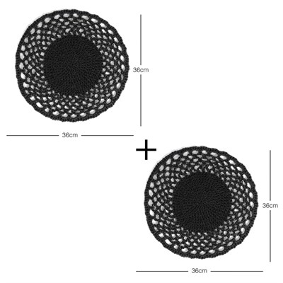 Ocean Home Textile 2li Siyah Renk Motifli Rafya Amerikan Servis Ø 36 Cm