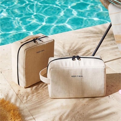 Ocean Home Textile 2li Termal Astarlı Su İtici Leke Tutmaz Jüt Keten Makyaj İlaç Çantası Seti 25 X 15 X 12.5 / 20 X 21 X 11 Cm