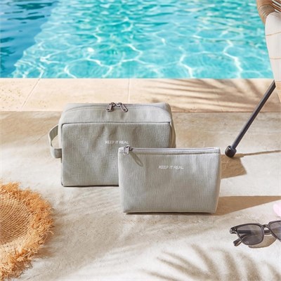 Ocean Home Textile 2li Termal Astarlı Su İtici Leke Tutmaz Gri Renk Jüt Keten Makyaj İlaç Çantası Seti 19 X 13 X 7 / 25 X 15 X 12