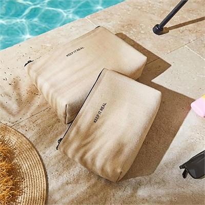 Ocean Home Textile 2li Termal Astarlı Su İtici Leke Tutmaz Jüt Keten Makyaj İlaç Çantası Seti 19 X 13 X 7 / 23 X 16 X 7 Cm