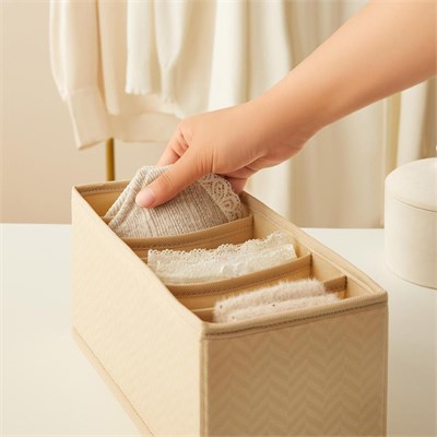 Ocean Home Textile 3lü 6 Bölmeli Bej Balıksırtı Çekmece İçi Düzenleyici Kutu Set