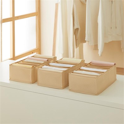 Ocean Home Textile 3lü 7 Bölmeli Bej Balıksırtı Çekmece Düzenleyici Set