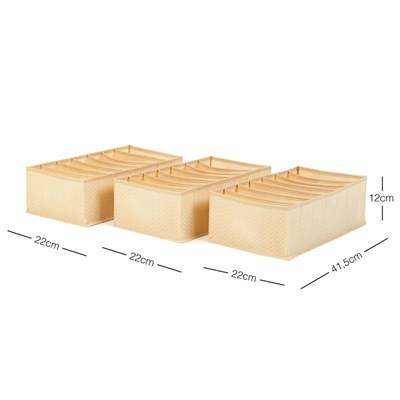 Ocean Home Textile 3lü 7 Bölmeli Bej Balıksırtı Çekmece Düzenleyici Set