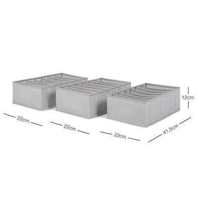 Ocean Home Textile 3lü 7 Bölmeli Gri Balıksırtı Çekmece Düzenleyici Set