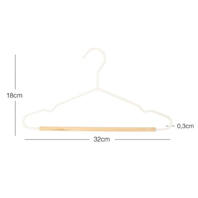 Ocean Home Textile 3lü Ahşap Destekli Mat Beyaz Renk Kauçuk Kaplamalı Metal Çocuk Giysi Askısı 18 X 32 X 0.3 Cm
