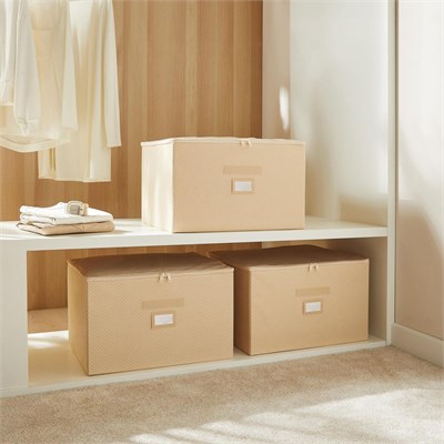 Ocean Home Textile 3lü Bej Balıksırtı Destekli Kutu Hurç Set 48 X 40 X 30 Cm