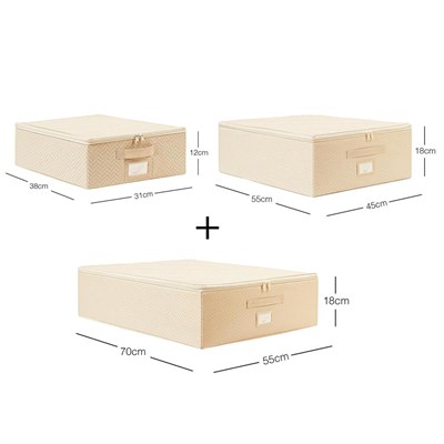 Ocean Home Textile 3lü Bej Balıksırtı Destekli Hurç Set 31 X 38 X 12 + 45 X 55 X 18 + 55 X 70 X 18 Cm