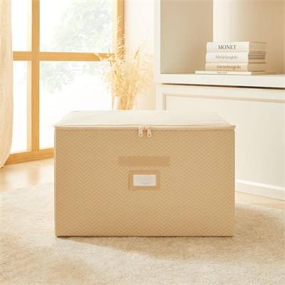Ocean Home Textile 3lü Bej Balıksırtı Destekli Kutu Hurç Set 48 X 40 X 30 Cm