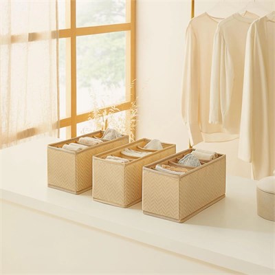 Ocean Home Textile 3lü Bölmeli Bej Balıksırtı Çekmece İçi Düzenleyici Kutu Set 13 X 28 X 13 Cm