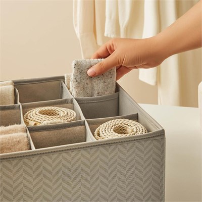 Ocean Home Textile 3lü Bölmeli Gri Balıksırtı Desenli Çekmece İçi Düzenleyici Kutu Set