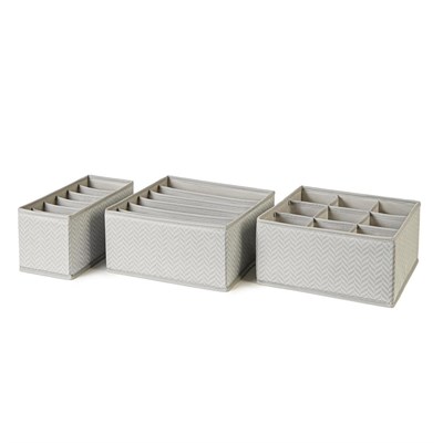 Ocean Home Textile 3lü Bölmeli Gri Balıksırtı Çekmece İçi Düzenleyici Kutu Set