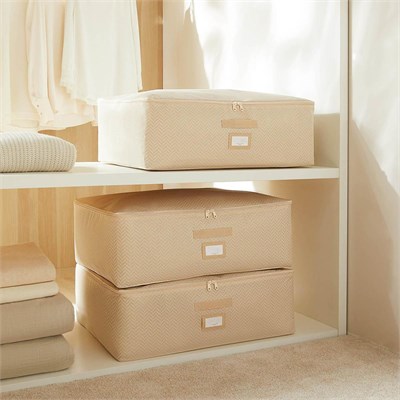 Ocean Home Textile 3lü Büyük Boy Bej Balıksırtı Baza Altı Hurç Set 62 X 46 X 22 Cm