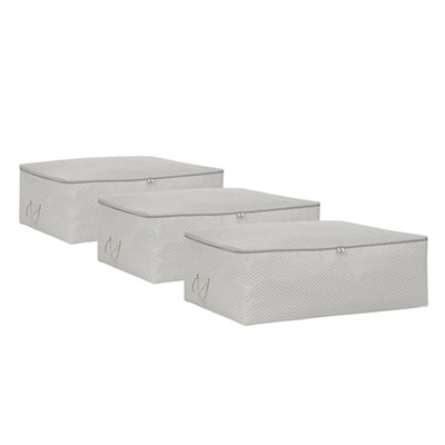 Ocean Home Textile 3lü Büyük Boy Gri Balıksırtı Baza Altı Hurç Set 62 X 46 X 22 Cm