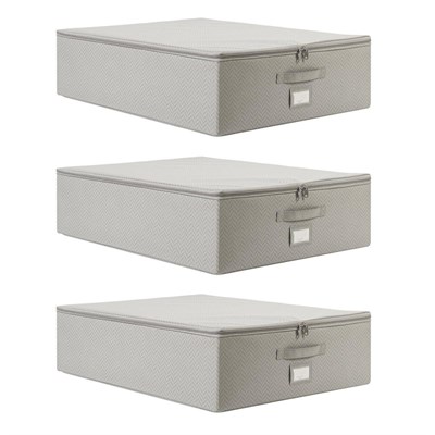 Ocean Home Textile 3lü Büyük Boy Gri Balıksırtı Destekli Hurç Set 55 X 70 X 18 Cm