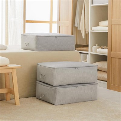Ocean Home Textile 3lü Büyük Boy Gri Balıksırtı Baza Altı Hurç Set 62 X 46 X 22 Cm