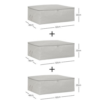 Ocean Home Textile 3lü Büyük Boy Gri Balıksırtı Baza Altı Hurç Set 62 X 46 X 22 Cm