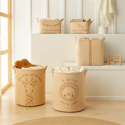 Ocean Home Textile 3lü Çocuk Odası Sevimli Zürafa Jüt Keten Kumaş Sepet Set 1 Adet 24 X 17 X 14 / 1 Adet 30 X 21 X 18 / 1 Adet 33