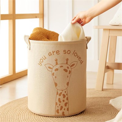 Ocean Home Textile 3lü Çocuk Odası Sevimli Zürafa Jüt Keten Kumaş Sepet Set 1 Adet 24 X 17 X 14 / 1 Adet 30 X 21 X 18 / 1 Adet 33