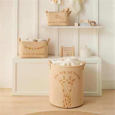 Ocean Home Textile 3lü Çocuk Odası Sevimli Zürafa Jüt Keten Kumaş Sepet Set 1 Adet 24 X 17 X 14 / 1 Adet 30 X 21 X 18 / 1 Adet 33