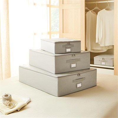 Ocean Home Textile 3lü Gri Balıksırtı Destekli Hurç Set 31 X 38 X 12 + 45 X 55 X 18 + 55 X 70 X 18 Cm