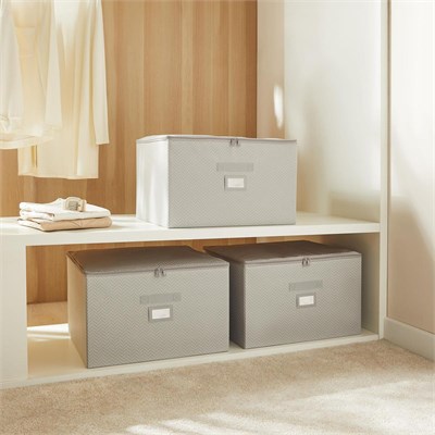 Ocean Home Textile 3lü Gri Balıksırtı Destekli Kutu Hurç Set 48 X 40 X 30 Cm