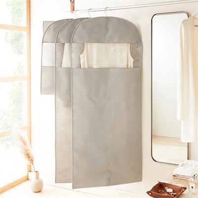 Ocean Home Textile 3lü Gri Balıksırtı Elbise Kılıfı Set 60 X 135 Cm