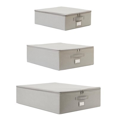 Ocean Home Textile 3lü Gri Balıksırtı Destekli Hurç Set 31 X 38 X 12 + 45 X 55 X 18 + 55 X 70 X 18 Cm