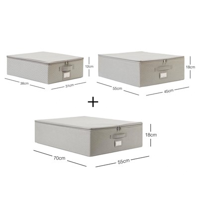 Ocean Home Textile 3lü Gri Balıksırtı Destekli Hurç Set 31 X 38 X 12 + 45 X 55 X 18 + 55 X 70 X 18 Cm