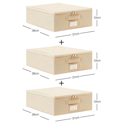 Ocean Home Textile 3lü Küçük Boy Bej Balıksırtı Destekli Hurç Set 31 X 38 X 12 Cm